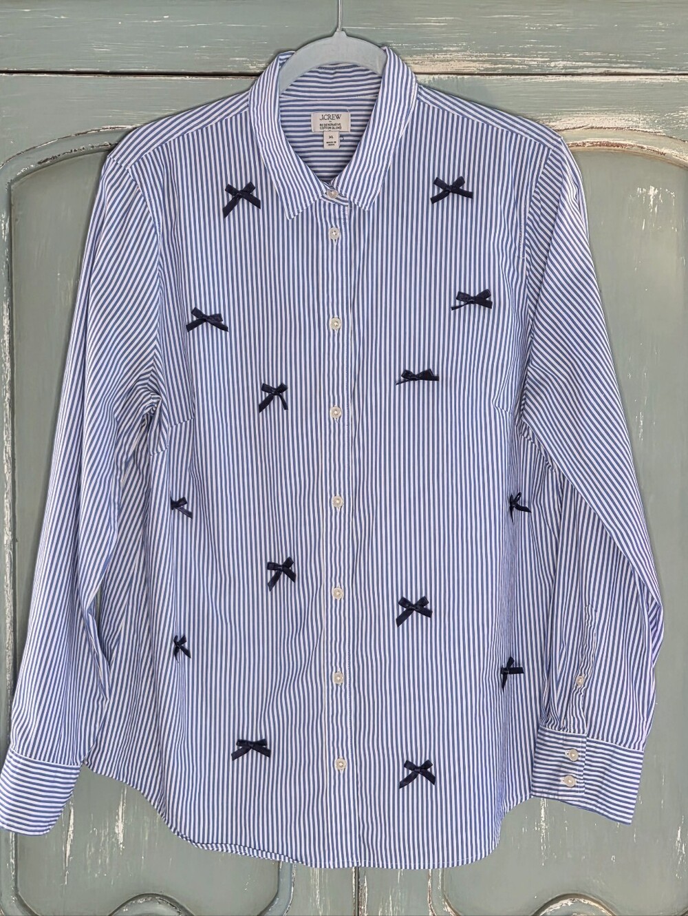 J. Crew Striped Oxford Shirt With Bows XL